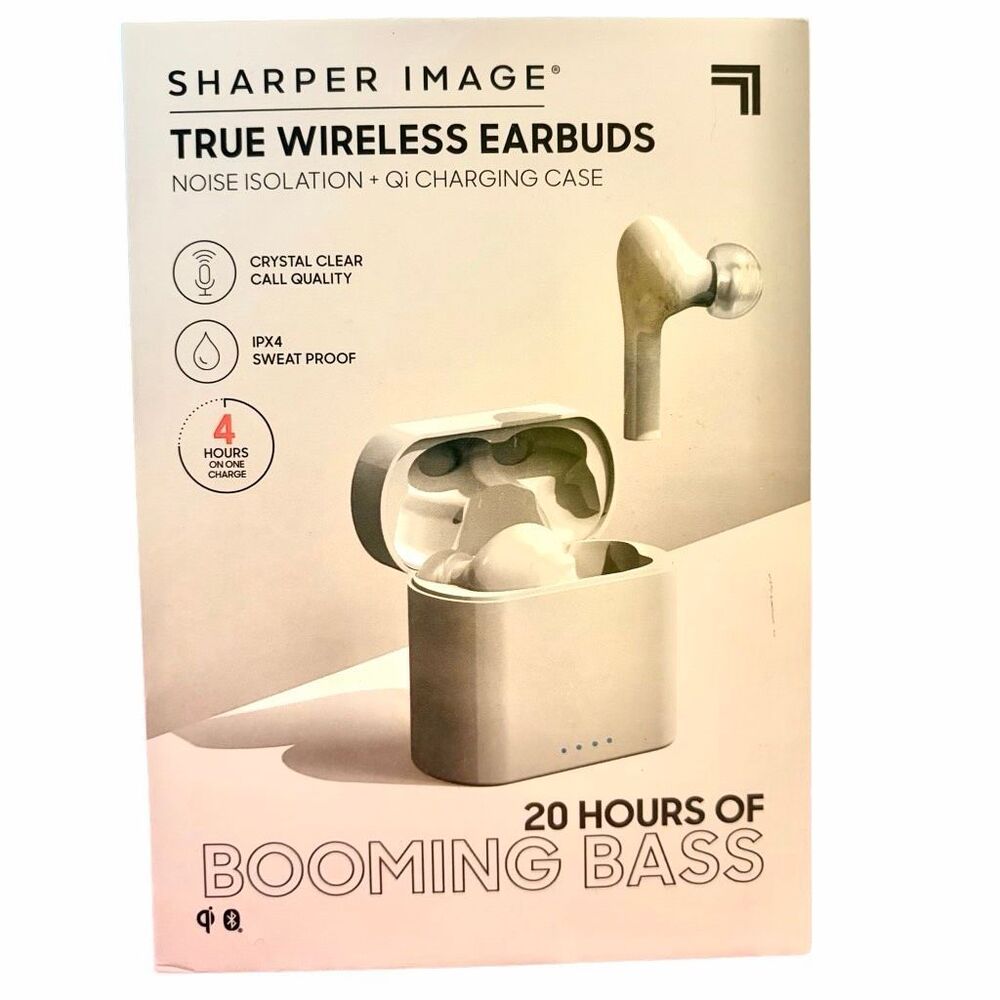 SHARPER IMAGE TRUE WIRELESS EARBUDS NOISE ISOLATION + Qi CHARGING CASE